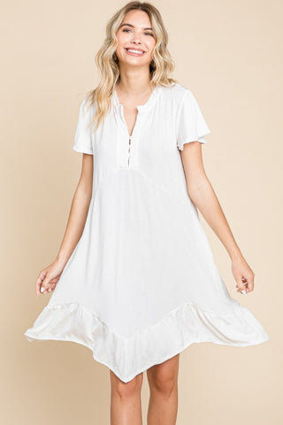 Full Size Short Sleeve Ruffled Asymmetric Hem Dress