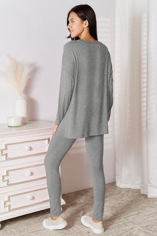 Full Size V-Neck Long Sleeve Top and Pants Lounge Set