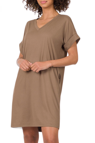 Ze nana Rolled Short Sleeve V-Neck Dress