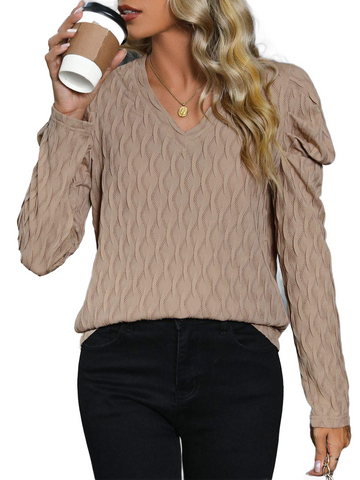 Textured V-Neck Long Sleeve Top