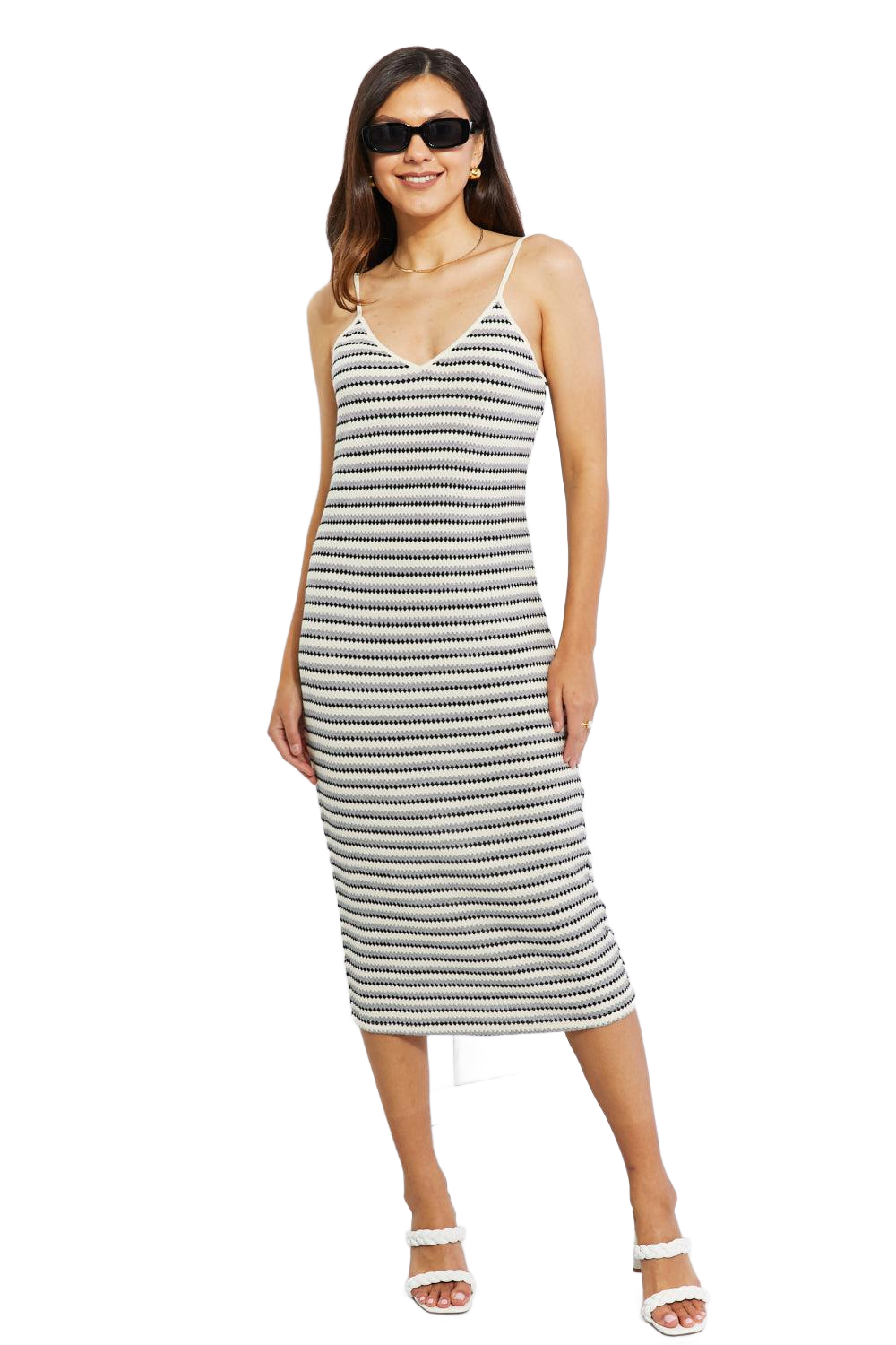 Striped Sleeveless Midi Dress