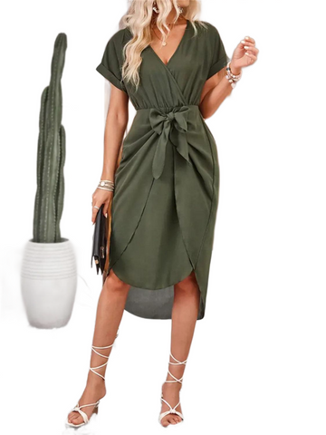 Tied Surplice Short Sleeve Dress