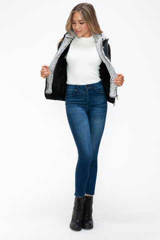 PMI Removable Faux Layered Multi-Pocket Jacket with Fuzzy Hood