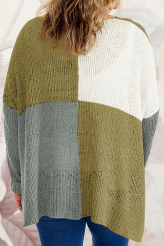 Plus Size Color Block Round Neck Sweater