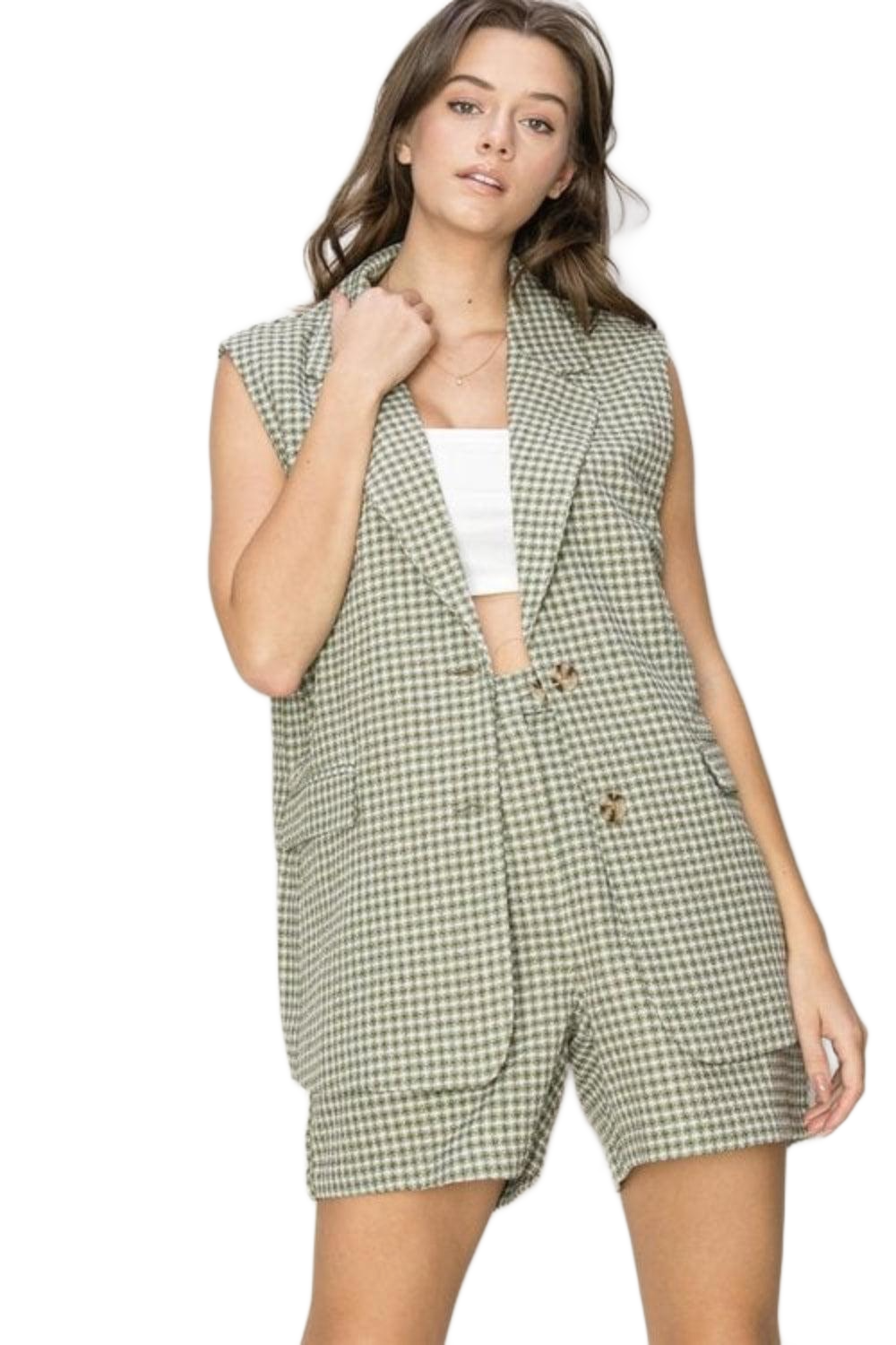 Single-Breasted Sleeveless Suit and Shorts Set