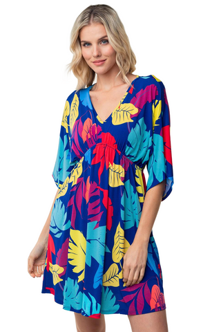 Full Size Printed V-Neck Mini Dress