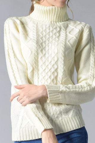 Cable-Knit Turtleneck Pullover Sweater