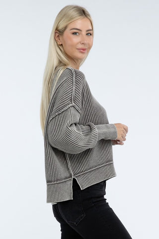 Washed Side Slit Oversize Cropped Sweater