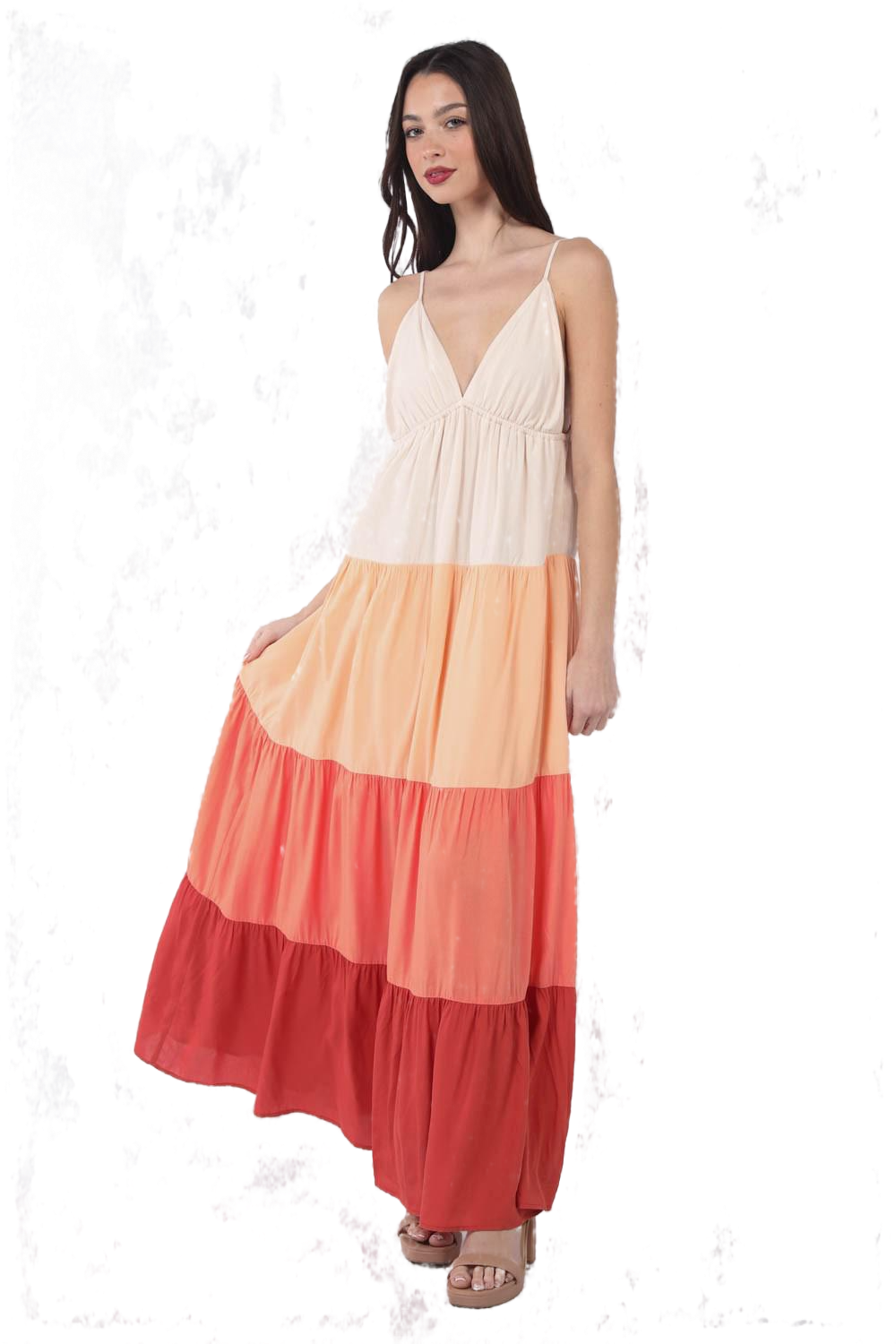 Color Block Tiered Maxi Came Dress