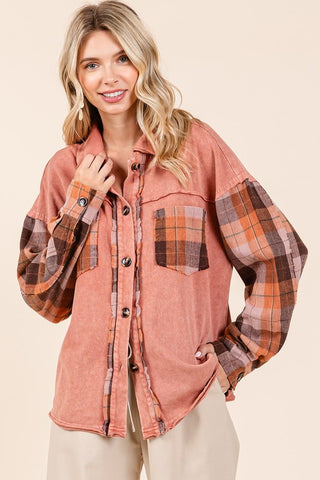 Button Down Contrast Plaid Patchwork Shacked