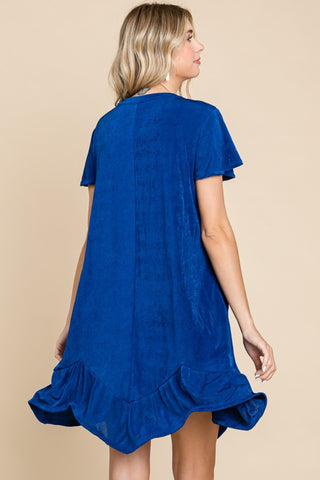 Full Size Short Sleeve Ruffled Asymmetric Hem Dress