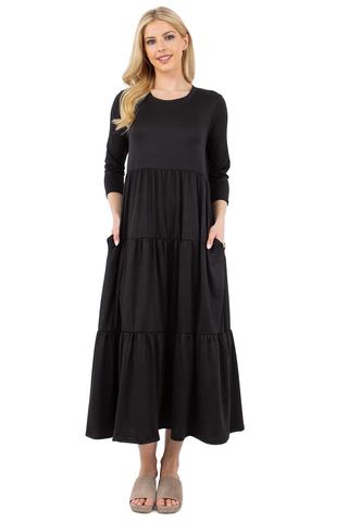 Full Size Tiered Midi Dress with Pockets