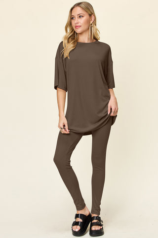 Full Size Round Neck Dropped Shoulder T-Shirt and Leggings Set