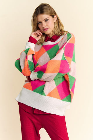 Davis & Dani Exposed Seam Color Block Dropped Shoulder Sweater