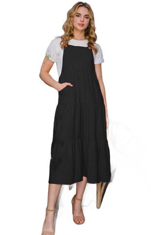 Full Size Sleeveless Tiered Midi Dress