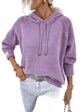 Texture Drawstring Long Sleeve Hooded Sweater