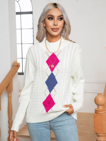 Geometric Mock Neck Sweater