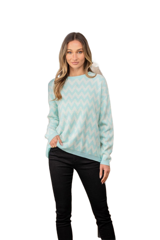 Full Size Wave Stripe Contrast Long Sleeve Sweater