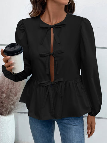 Peplus Tied Long Sleeve Blouse