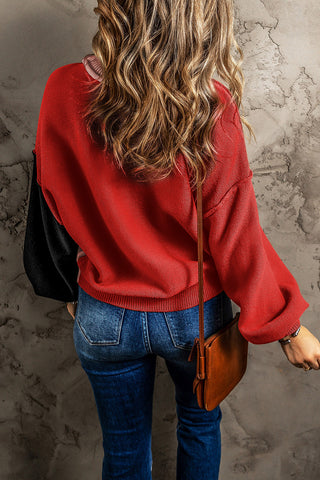 Contrast Round Neck Dropped Shoulder Sweater