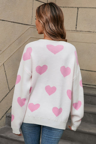 Heart Round Neck Dropped Shoulder Sweater