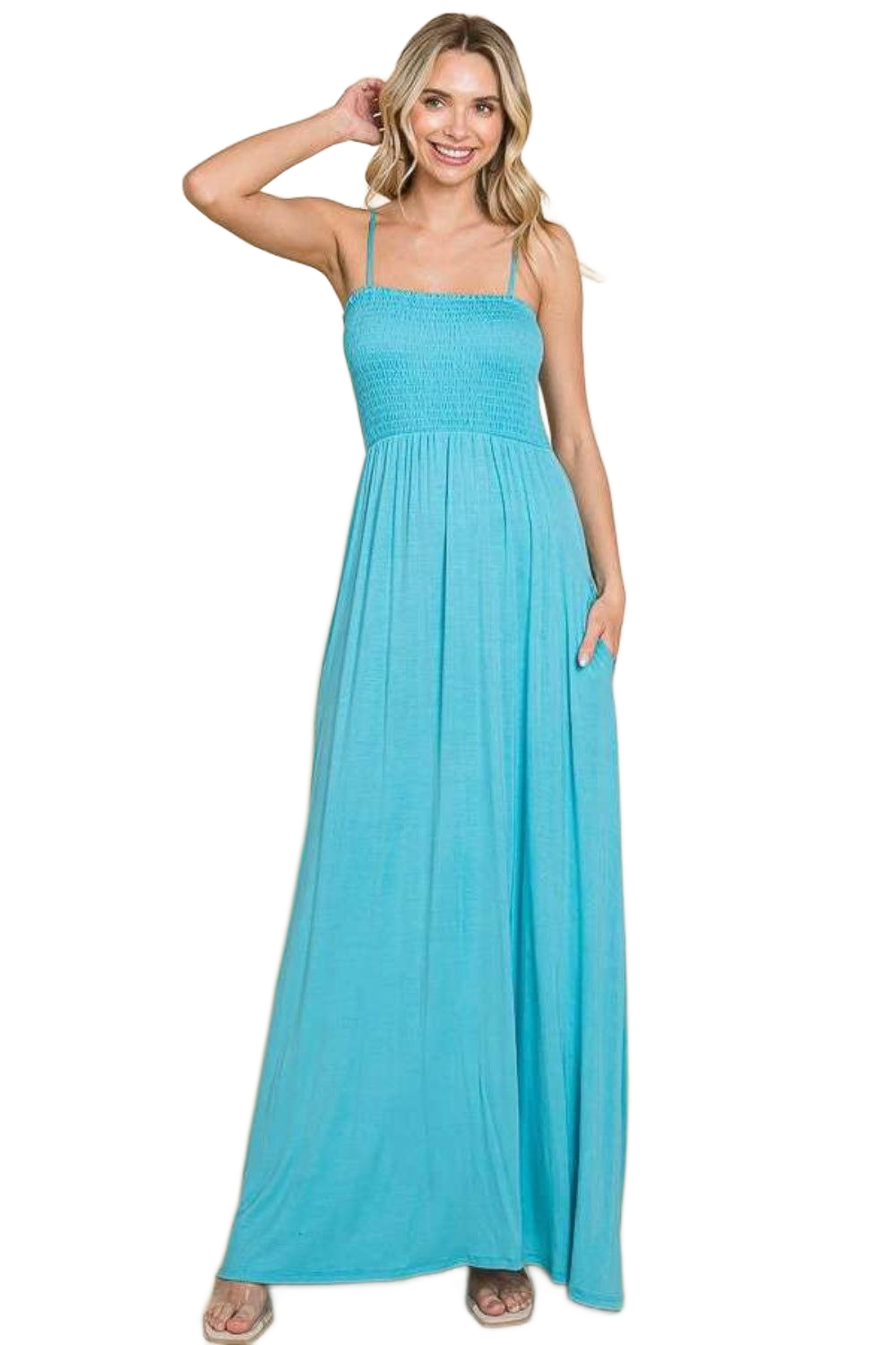 Full Size Smocked Cami Maxi Dress with Pockets