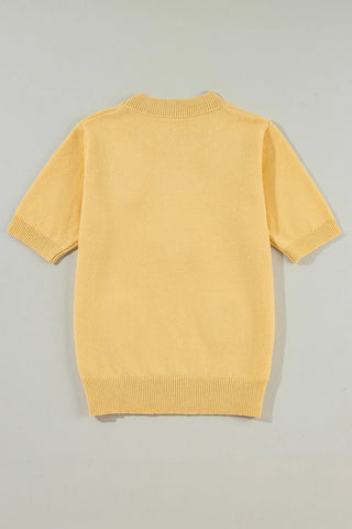 Flower Round Neck Short Sleeve Sweater