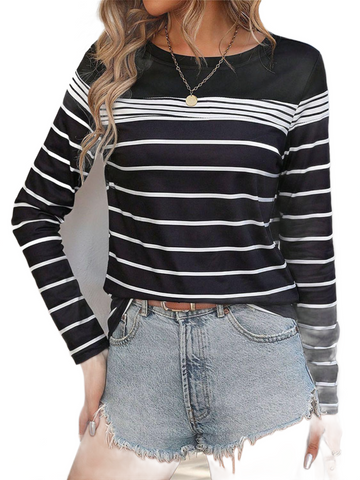 Striped Round Neck Long Sleeve T-Shirt