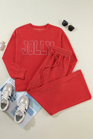 Round Neck Long Sleeve Top and Pants Lounge Set