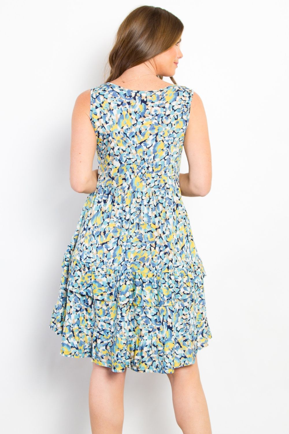 Full Size Print Wrinkle Free Ruffled Dress