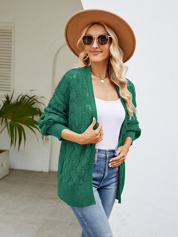 Open Front Lantern Sleeve Cardigan