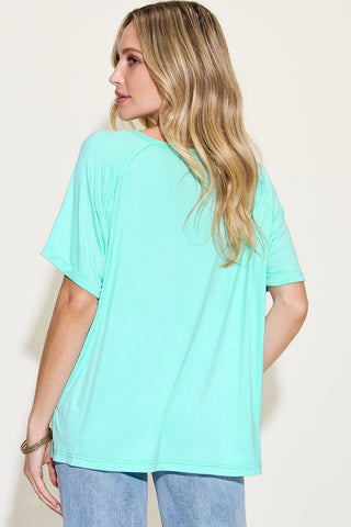 Full Size Slit V-Neck Short Sleeve T-Shirt