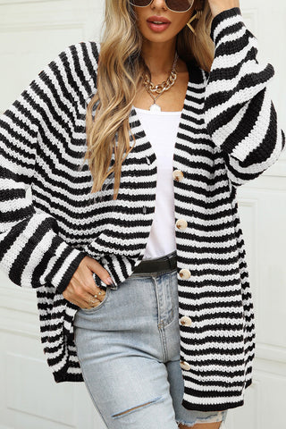 Striped Button Up Long Sleeve Cardigan