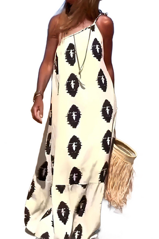 Printed Single Shoulder Maxi Dress