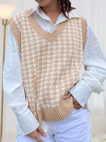 Hounds tooth V-Neck Sweater Vest