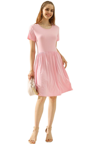 Full Size Round Neck Ruched Dress with Pockets