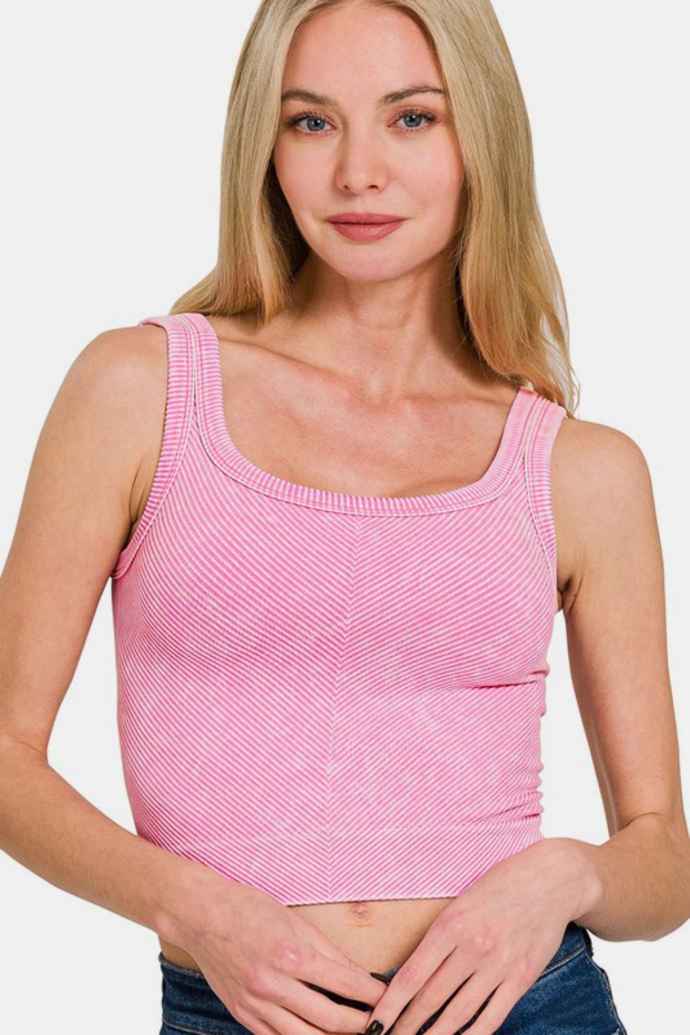 Washed Ribbed Scoop Neck Wide Strap Tank