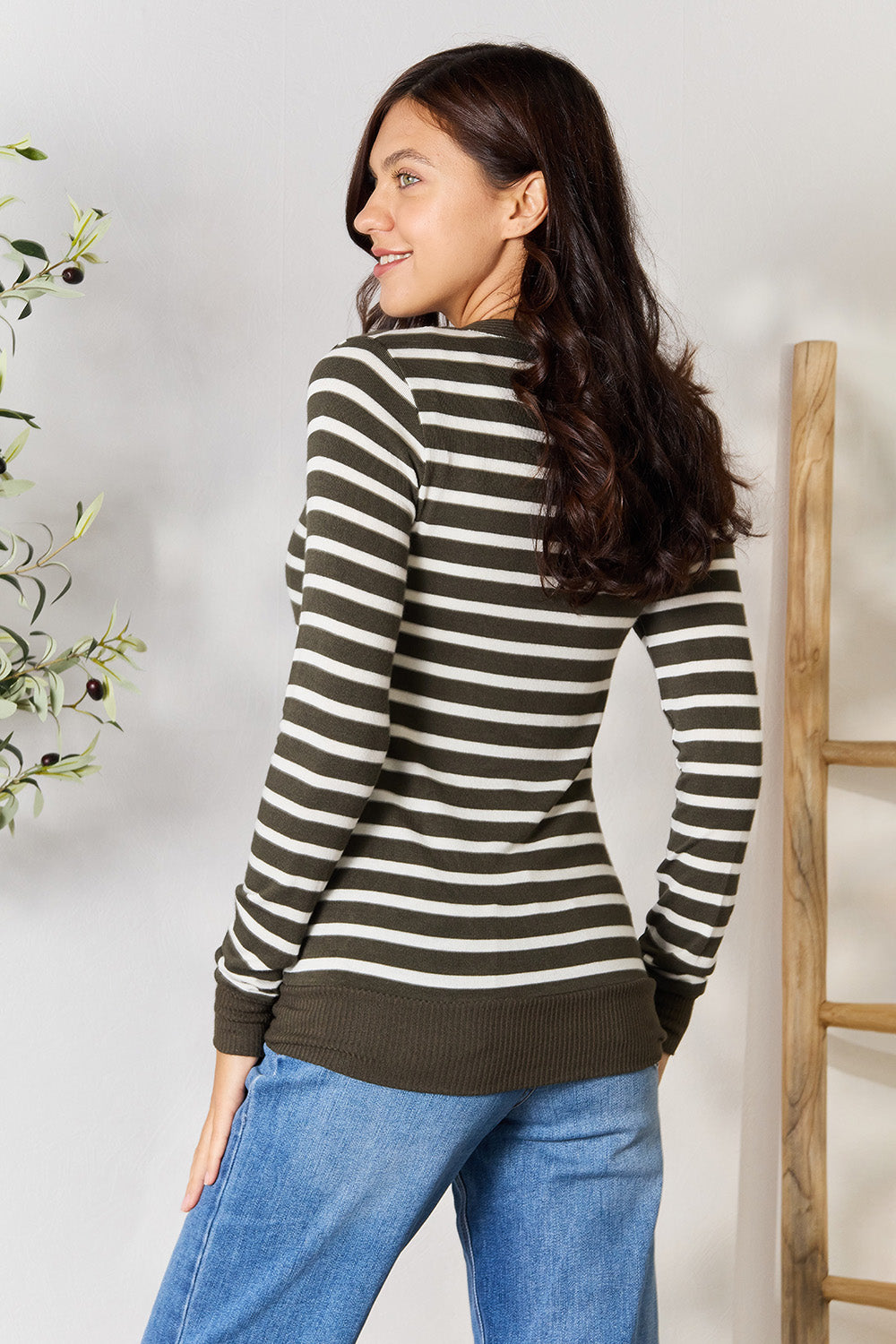 Full Size Striped Snap Down Cardigan