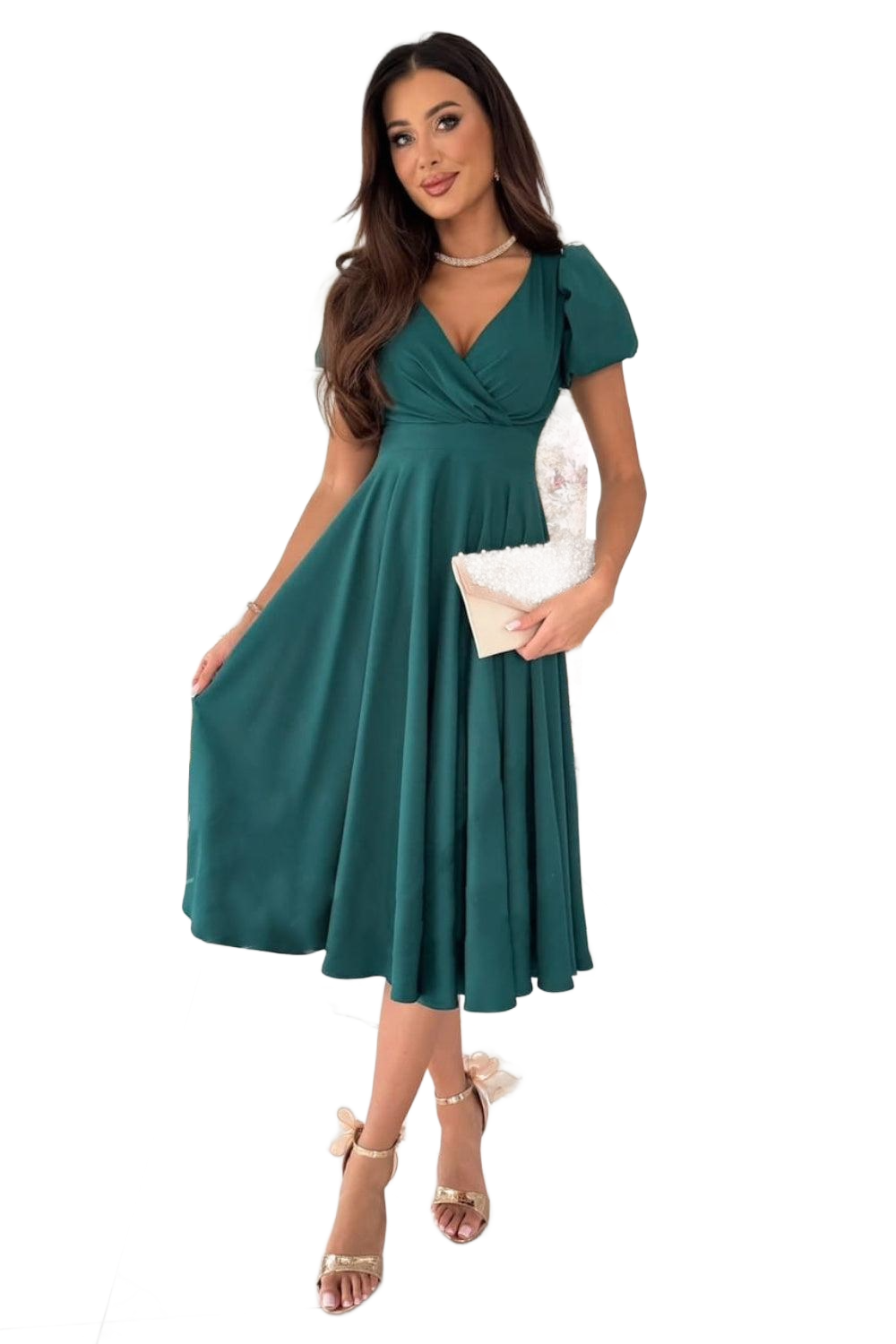 Surplice Puff Sleeve Midi Dress