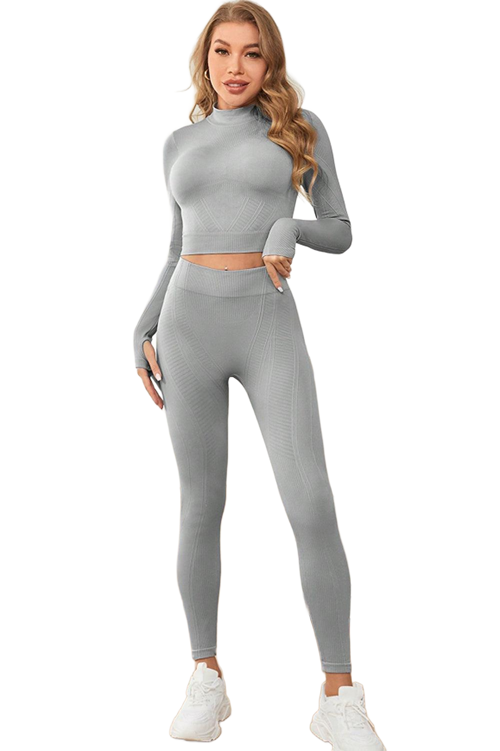 Mock Neck Long Sleeve Top and Leggings Active Set