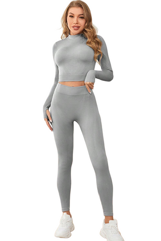 Mock Neck Long Sleeve Top and Leggings Active Set