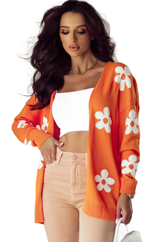 Flower Open Front Long Sleeve Cardigan