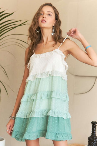 AL Swiss Dot Ruffled Tiered Mini Dress