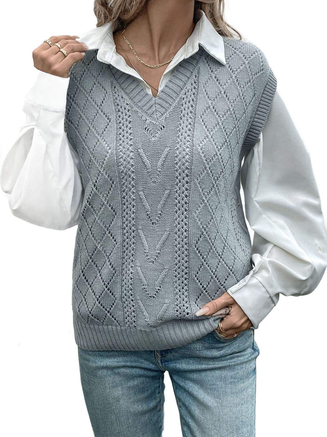 Openwork V-Neck Sweater Vest