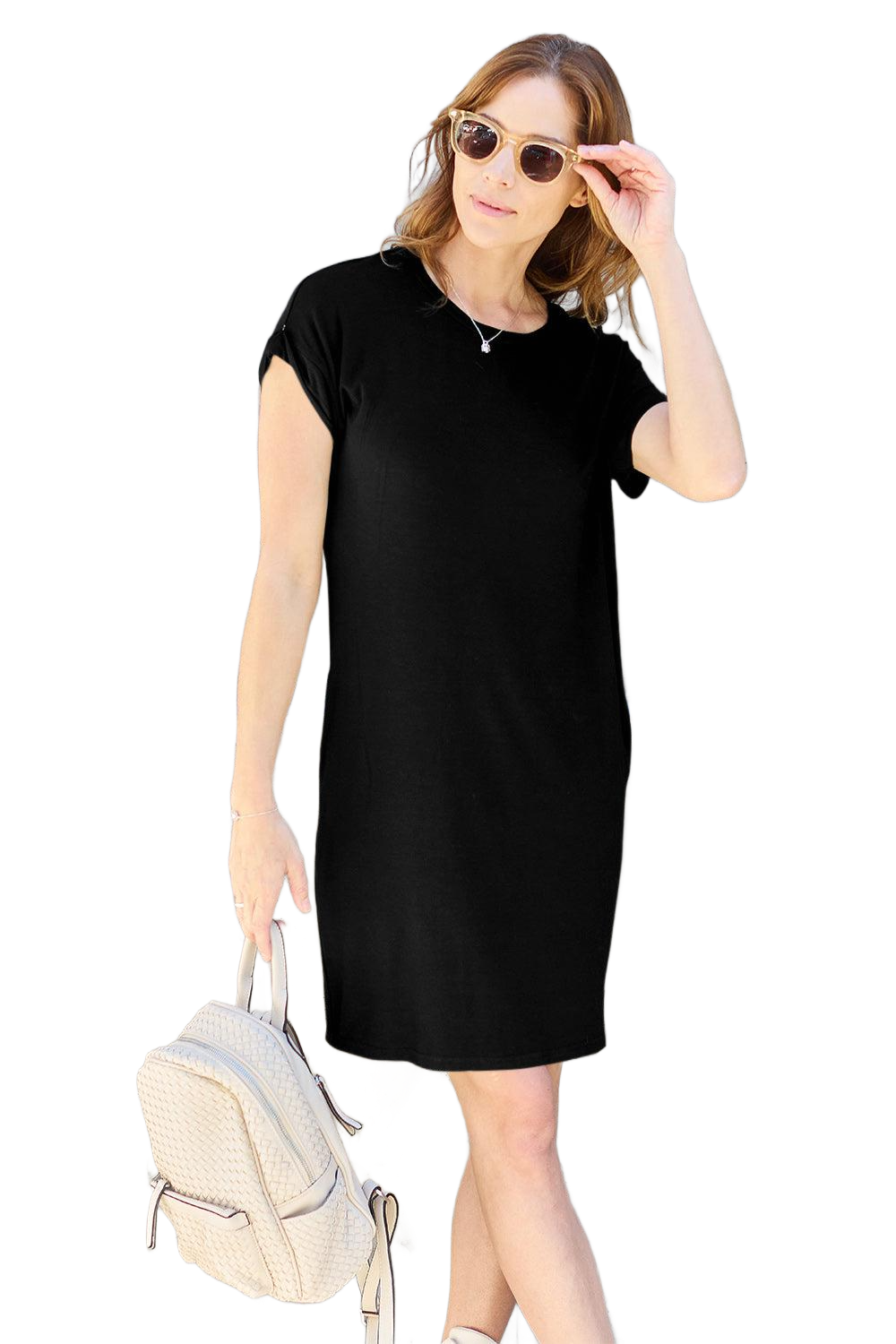 Full Size Round Neck Short Sleeve Dress with Pockets