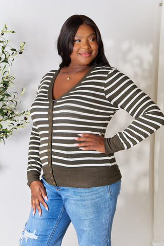 Full Size Striped Snap Down Cardigan