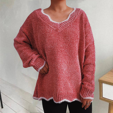 V-Neck Drop Shoulder Long Sleeve Sweater