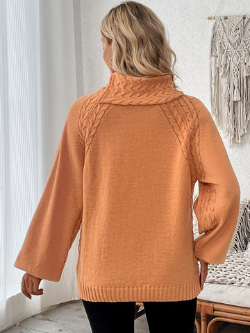 Cable-Knit Turtleneck Long Sleeve Sweater