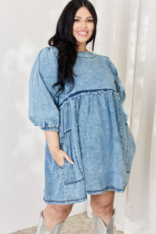 Full Size Oversized Denim Baby doll Dress