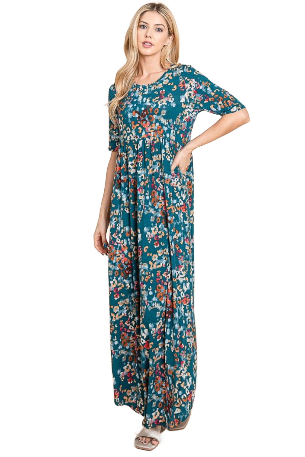 Printed Shirred Maxi Dress